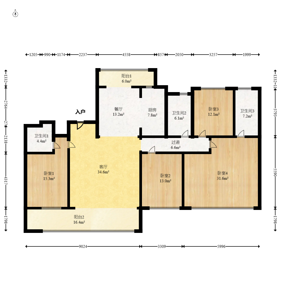 嘉臣道  4室2廳3衛(wèi)    318.0萬室內(nèi)圖1