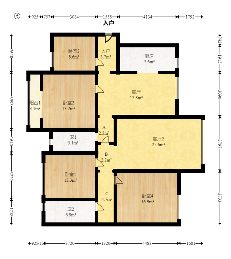 润和长郡(润和紫郡二三期) 4室2厅3卫 135.0万 润和长郡(润和紫郡二三期) 4室2厅3卫 135.0万户型图