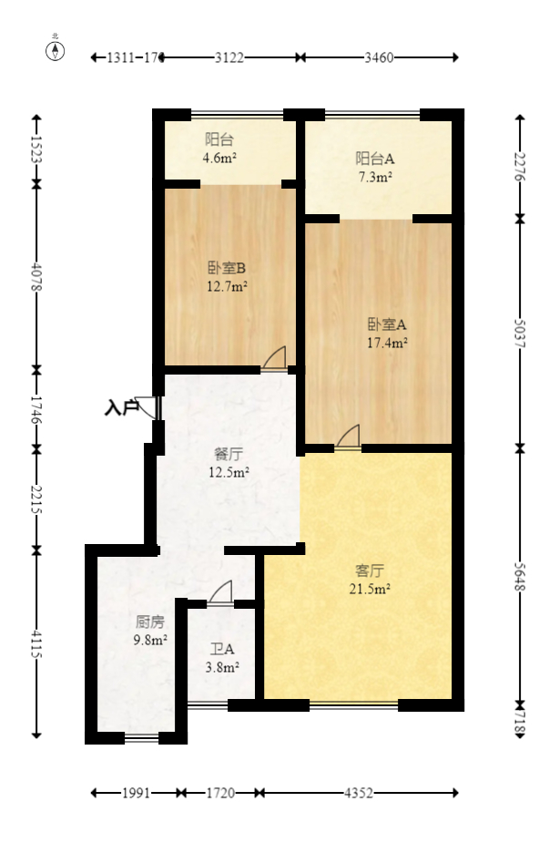 景环小区  2室2厅1卫   60.00万室内图1