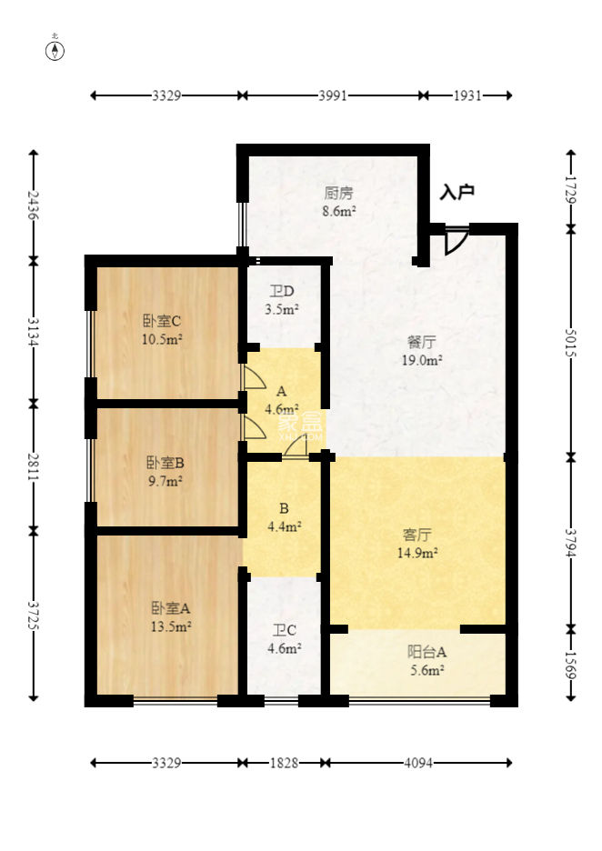 新城明昱东方  3室2厅2卫   105.00万