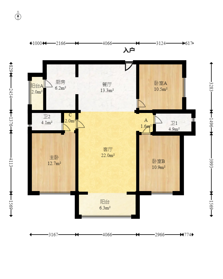 江山帝景哈佛  3室2厅2卫   106.00万室内图1