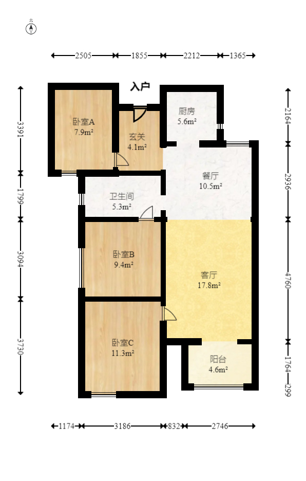 北辰中央公园C区  3室2厅1卫   88.00万室内图1