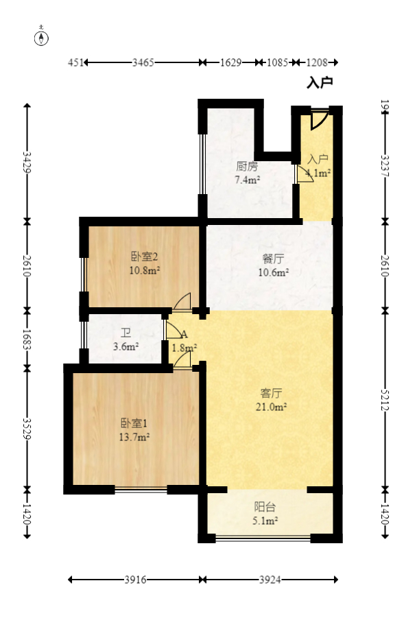 金碧文华  2室2厅1卫   92.00万室内图1