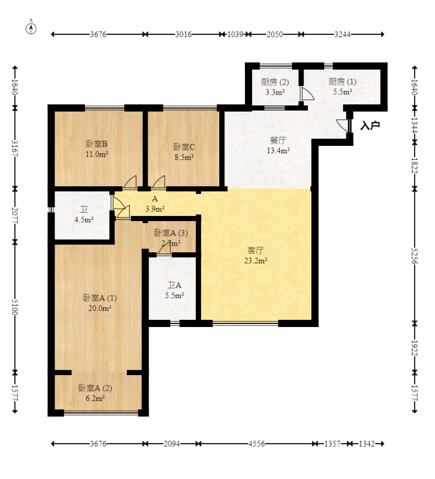 高鑫麓城  3室2厅2卫    121.8万室内图1