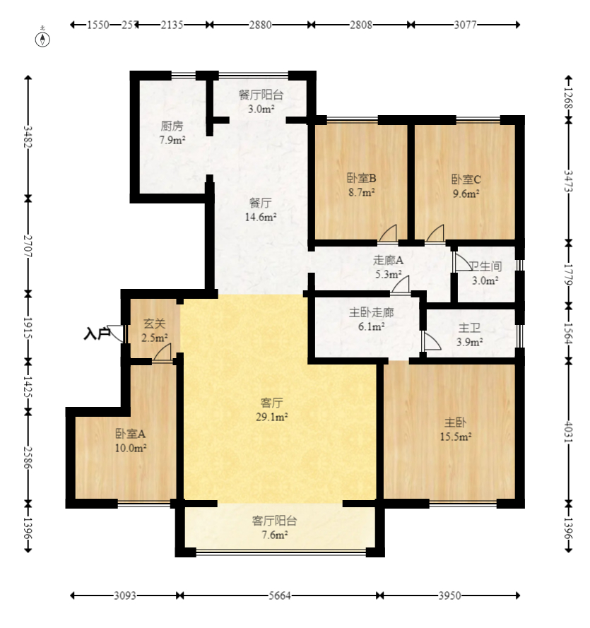 江悦和鸣  4室2厅2卫   269.00万室内图1