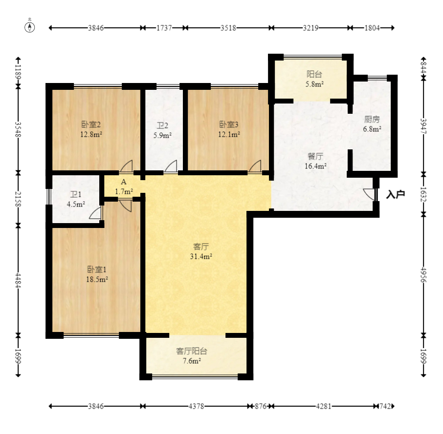 兴隆景苑  3室2厅2卫   140.00万室内图1