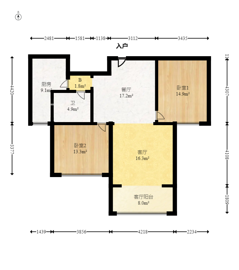 富兴嘉城(富兴汇中央) 2室2厅1卫 75.6万 富兴嘉城(富兴汇中央) 2室2厅1卫 75.6万户型图