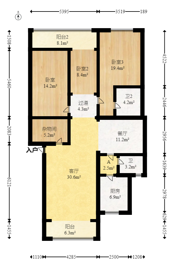 咸嘉新村嘉兴苑  4室2厅2卫    98.0万 咸嘉新村嘉兴苑  4室2厅2卫    98.0万户型图
