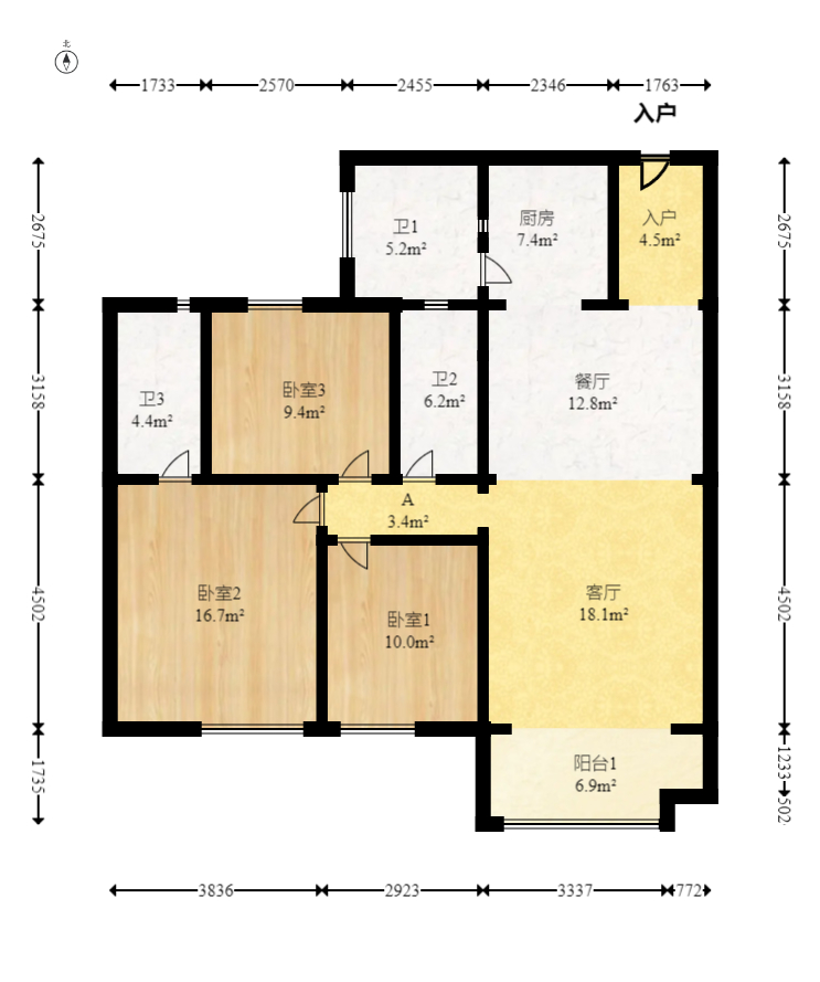 碧桂园培文府锦园 3室2厅2卫 75.0万 碧桂园培文府锦园 3室2厅2卫 75.0万户型图