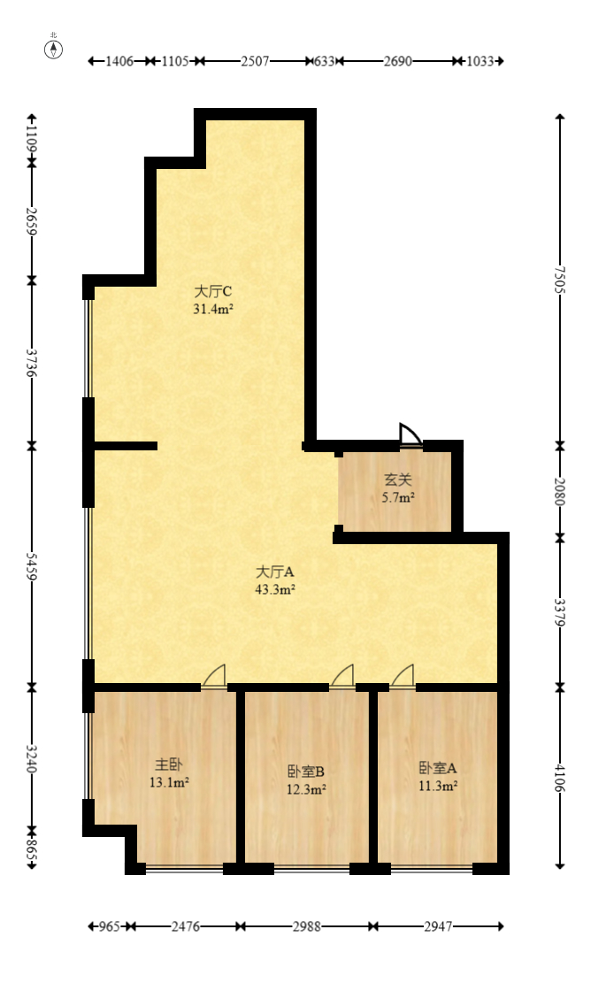 绿地中央广场  1室1厅1卫   220.00万室内图1
