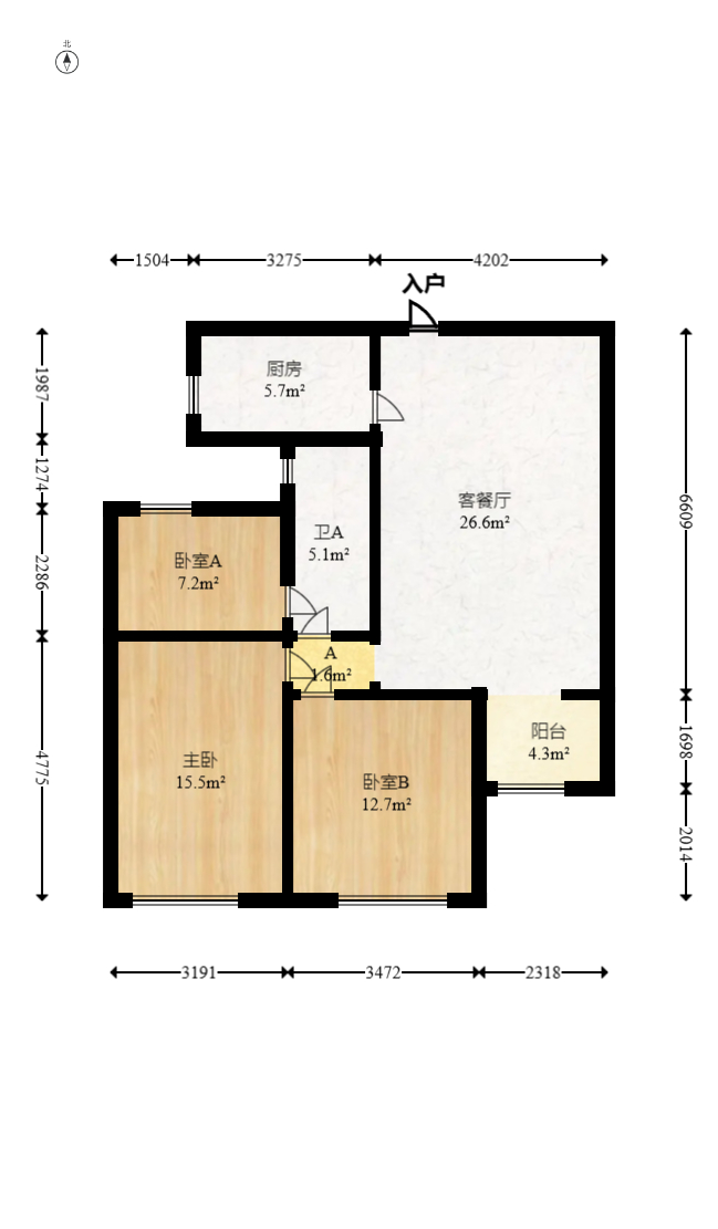 绿地中央广场  3室2厅1卫   115.00万室内图1