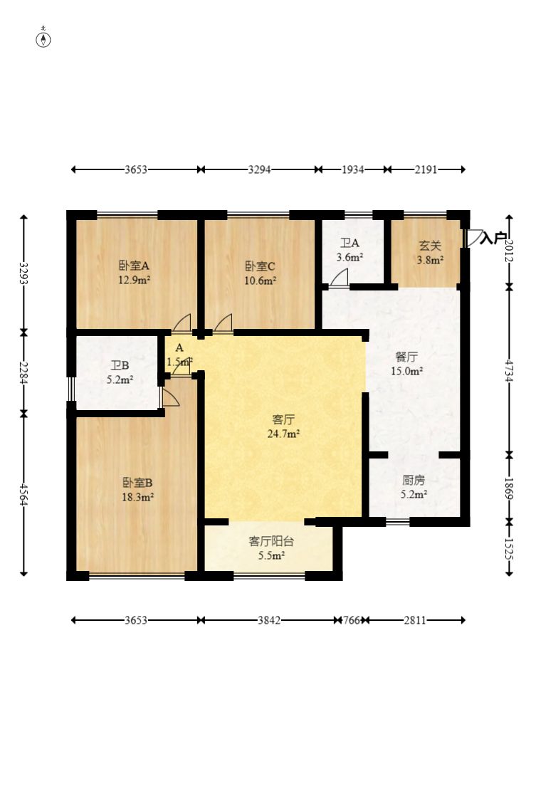 钰龙天下一期  3室2厅2卫   312.00万室内图1