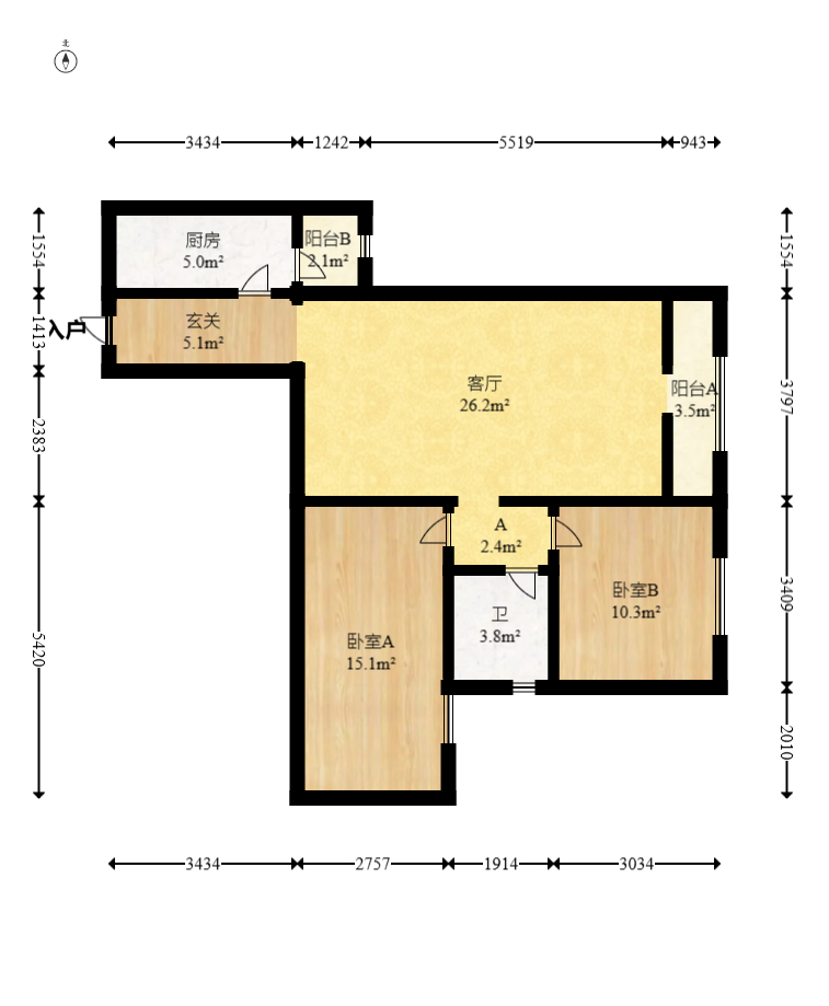 里约荟  2室1厅2卫   80.00万室内图1