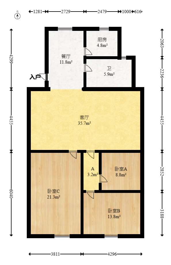 虹嘉花园（虹嘉园小区）  2室2厅2卫   69.00万室内图1