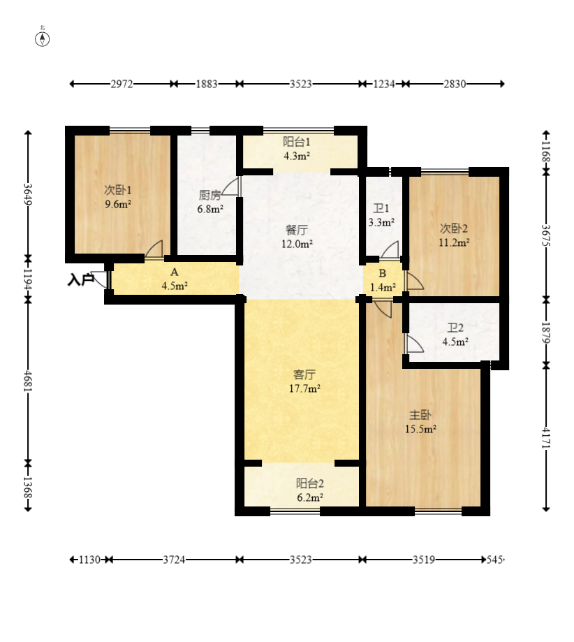 海伦春天 3室2厅2卫 89.18万 海伦春天 3室2厅2卫 89.18万户型图