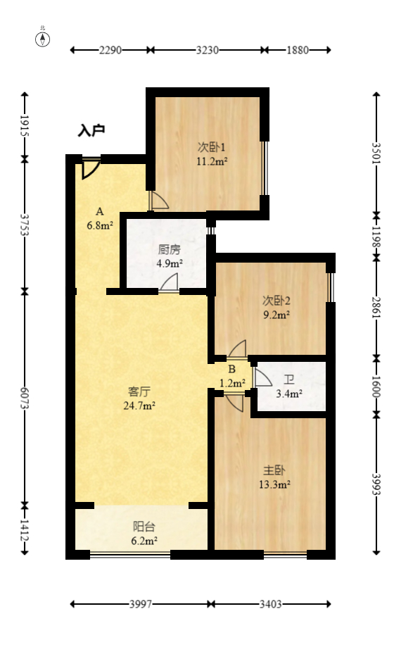 松雅湖壹号 3室2厅1卫 85.0万 松雅湖壹号 3室2厅1卫 85.0万户型图