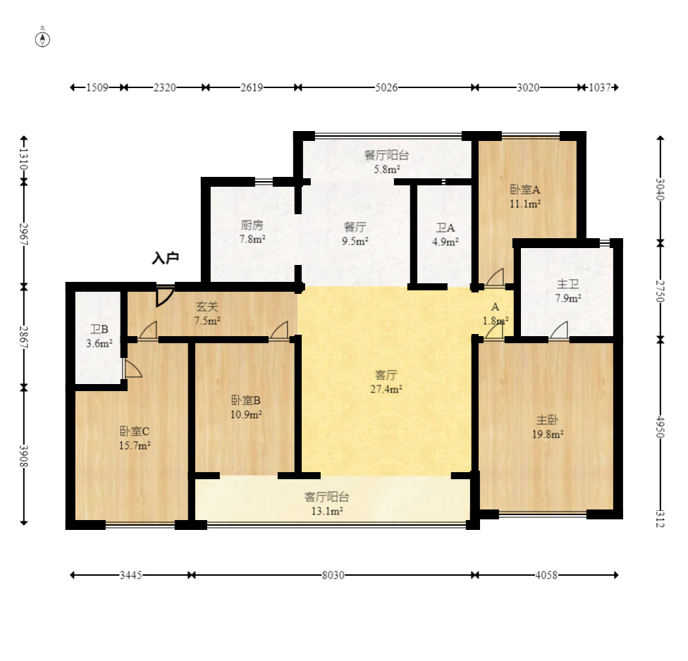 滨江府1913  4室2厅3卫   559.00万室内图1