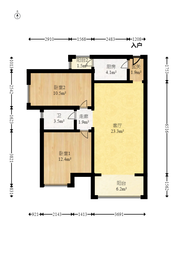 时代公馆  2室2厅1卫   58.80万室内图1
