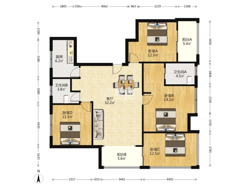 玫瑰御园  4室2厅2卫   82.80万