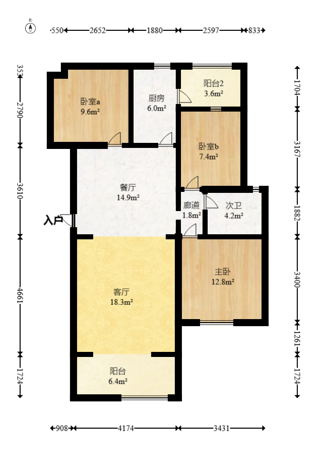 保利麓谷林语E区  3室2厅1卫   80.00万室内图1