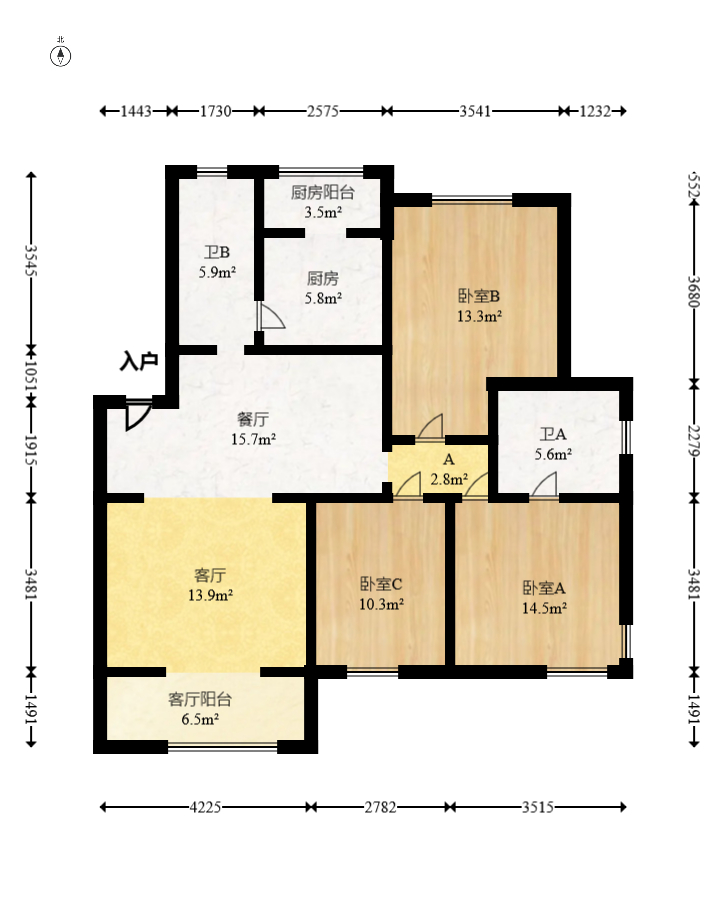 德润园  3室2厅2卫   72.80万室内图1