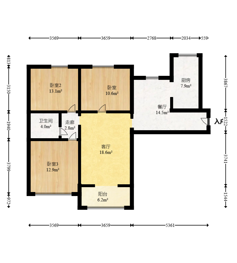 中国铁建国际城二期 3室2厅1卫 68.0万 中国铁建国际城二期 3室2厅1卫 68.0万户型图