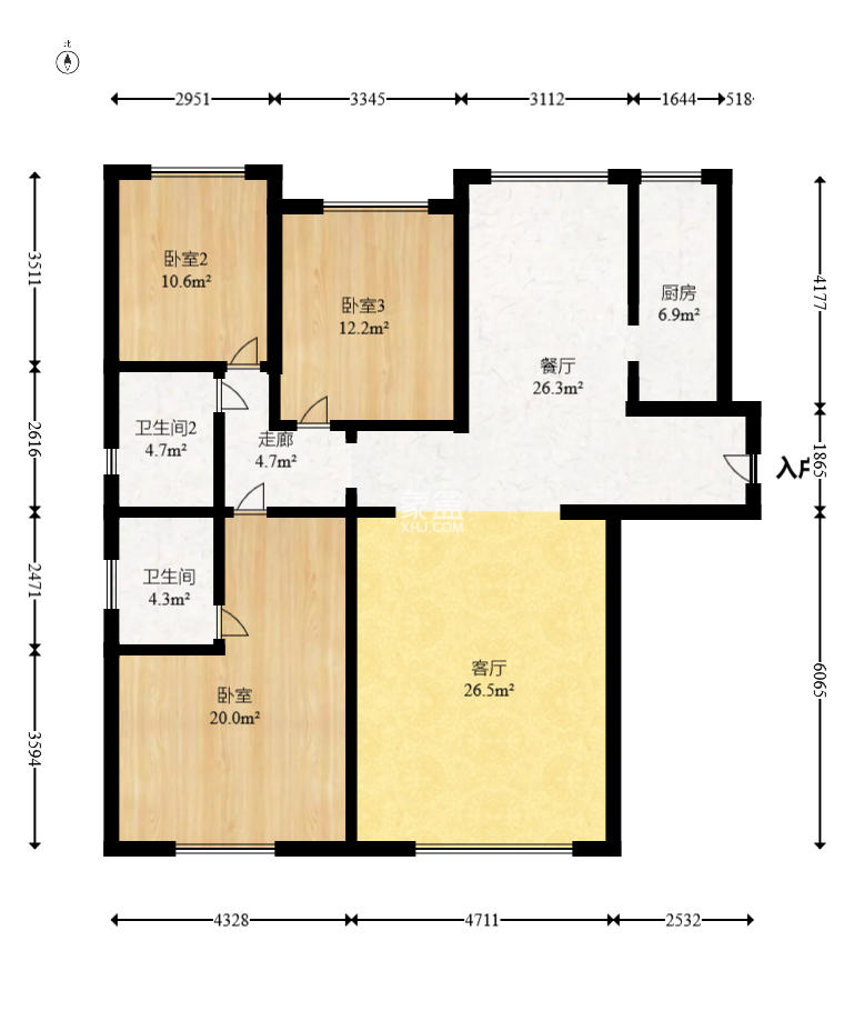 东方美地 3室2厅2卫 96.8万 东方美地 3室2厅2卫 96.8万户型图