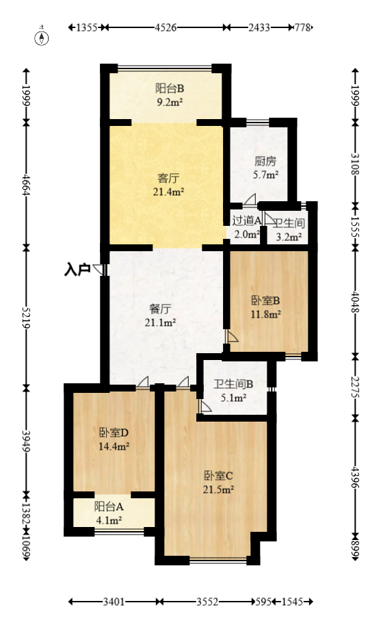 永宏佳园  3室2厅1卫    100.0万室内图1