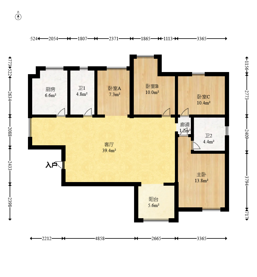 云栖谷  4室2厅2卫   66.00万室内图1