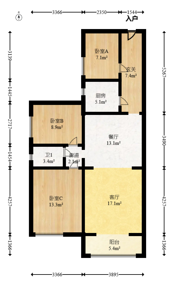 云栖谷  3室2厅1卫   49.80万室内图1