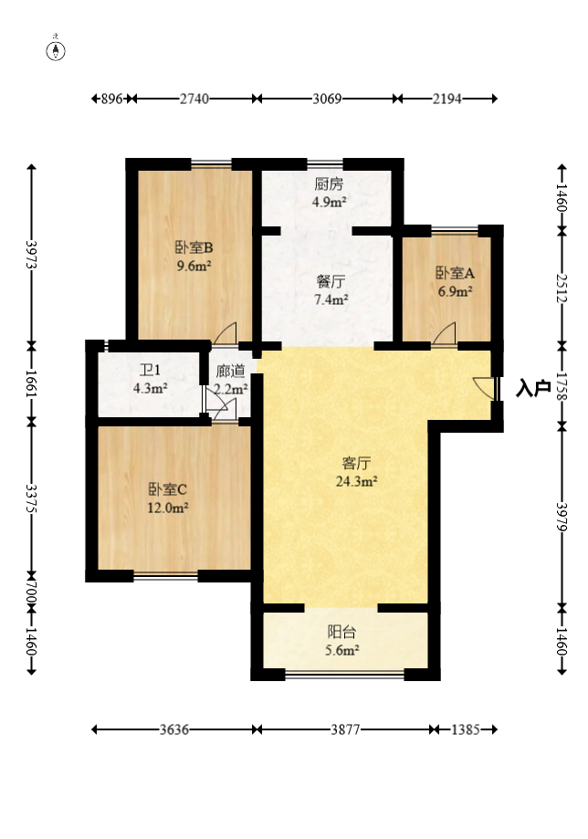 洋湖时代  3室2厅1卫    83.99万室内图1