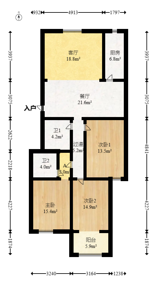 明珠苑  3室2厅2卫   120.00万室内图1