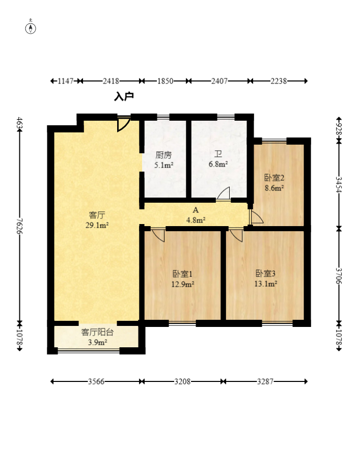 中建信和城  3室2厅1卫   120.00万室内图1
