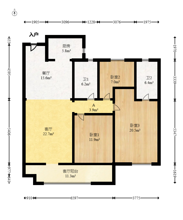 中建钰和城  3室2厅2卫   158.00万室内图1