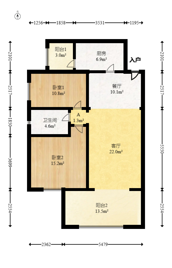 时代倾城四期  2室1厅1卫   88.00万室内图1