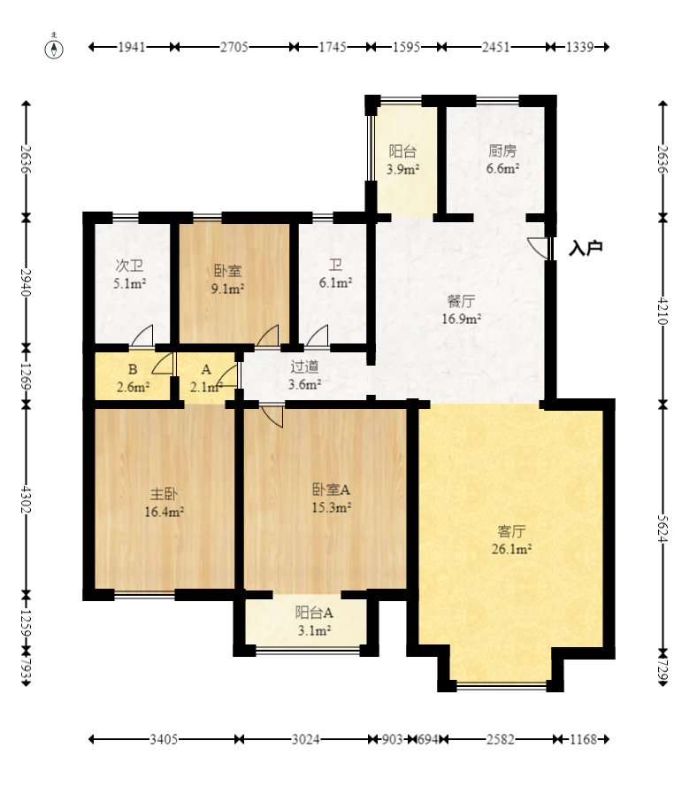 筑梦园  3室2厅2卫   76.80万室内图1