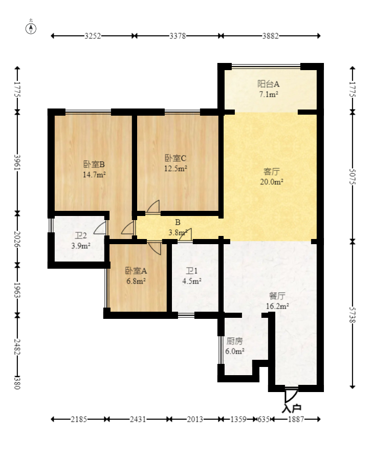 保利茉莉公馆  3室2厅2卫   152.00万室内图1