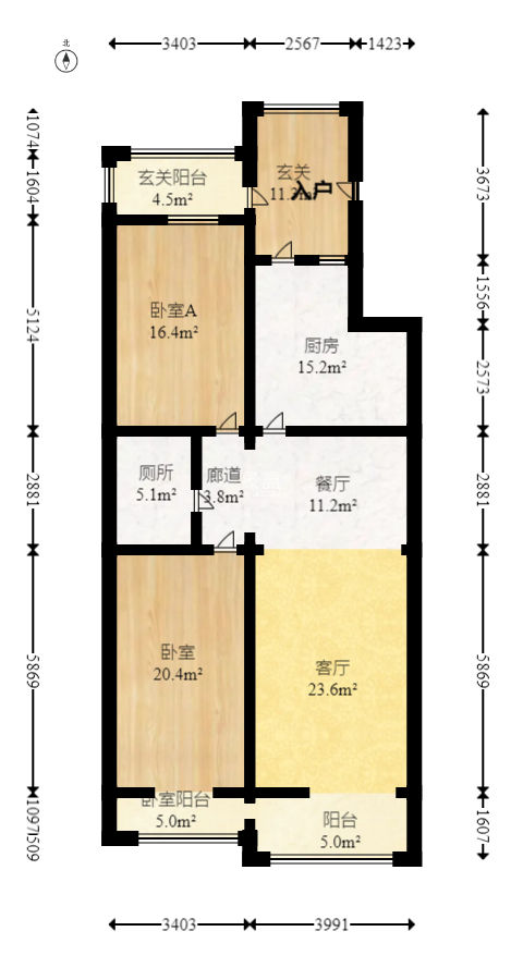 阳光100二期  2室2厅1卫   96.00万