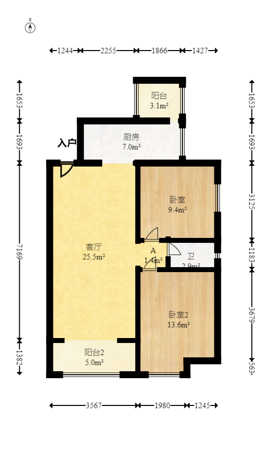 天麓尚层  2室2厅1卫   55.00万室内图1