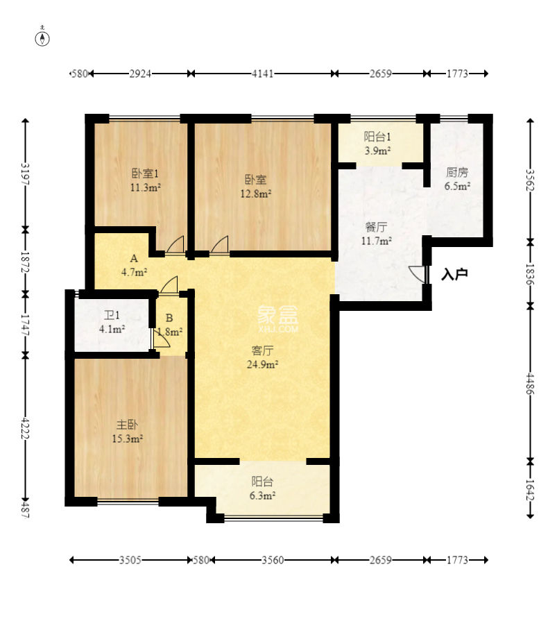 三一街区  3室2厅2卫   90.00万