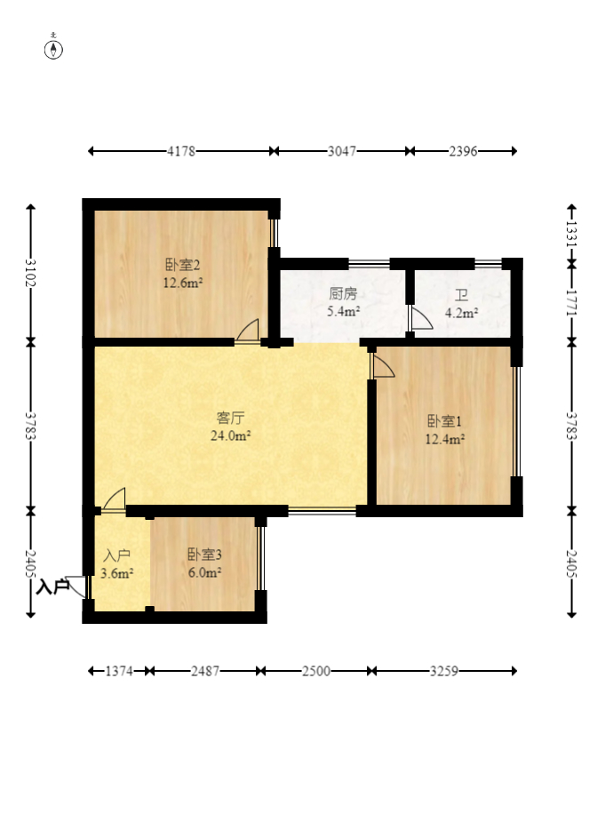 巧克力空间（建鸿达现代大厦）  2室2厅1卫   60.00万室内图1
