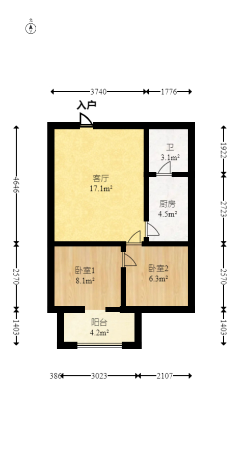 星宇V立方（旭和大厦）  1室1厅1卫   36.00万室内图1
