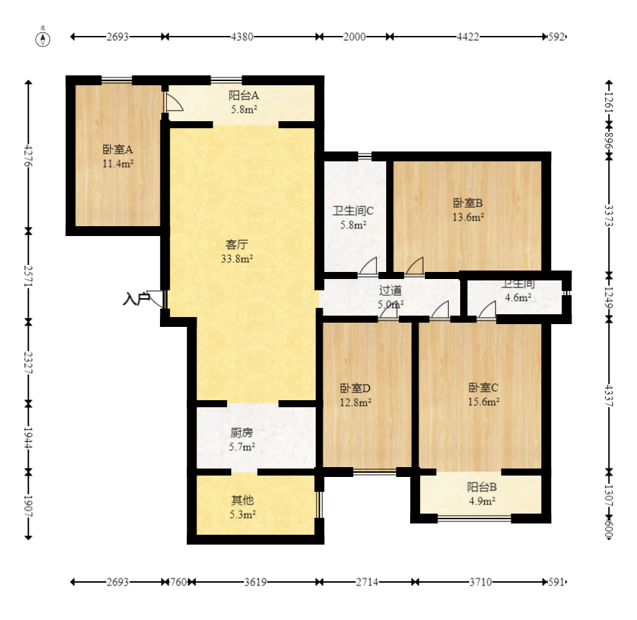 云鼎公馆  4室2厅1卫   238.00万室内图1