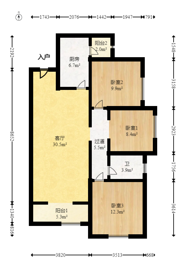 珠江东方明珠(新地东方明珠)三期 3室2厅1卫 65.0万 珠江东方明珠(新地东方明珠)三期 3室2厅1卫 65.0万户型图