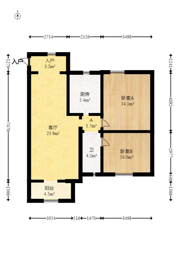 高鑫麓城  2室2厅1卫   90.00万室内图1