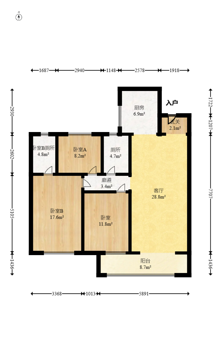 卓越洋湖晴翠 3室2厅1卫 148.0万 卓越洋湖晴翠 3室2厅1卫 148.0万户型图