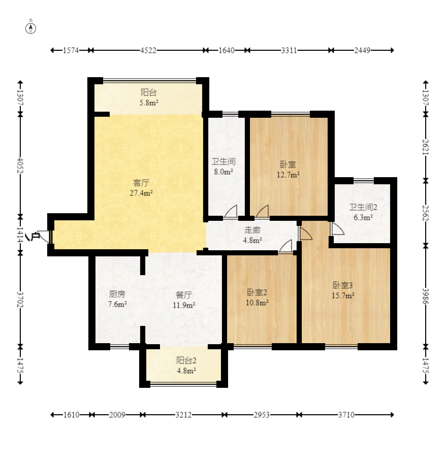 湘域芯城一期  3室2厅2卫    128.0万 湘域芯城一期  3室2厅2卫    128.0万户型图