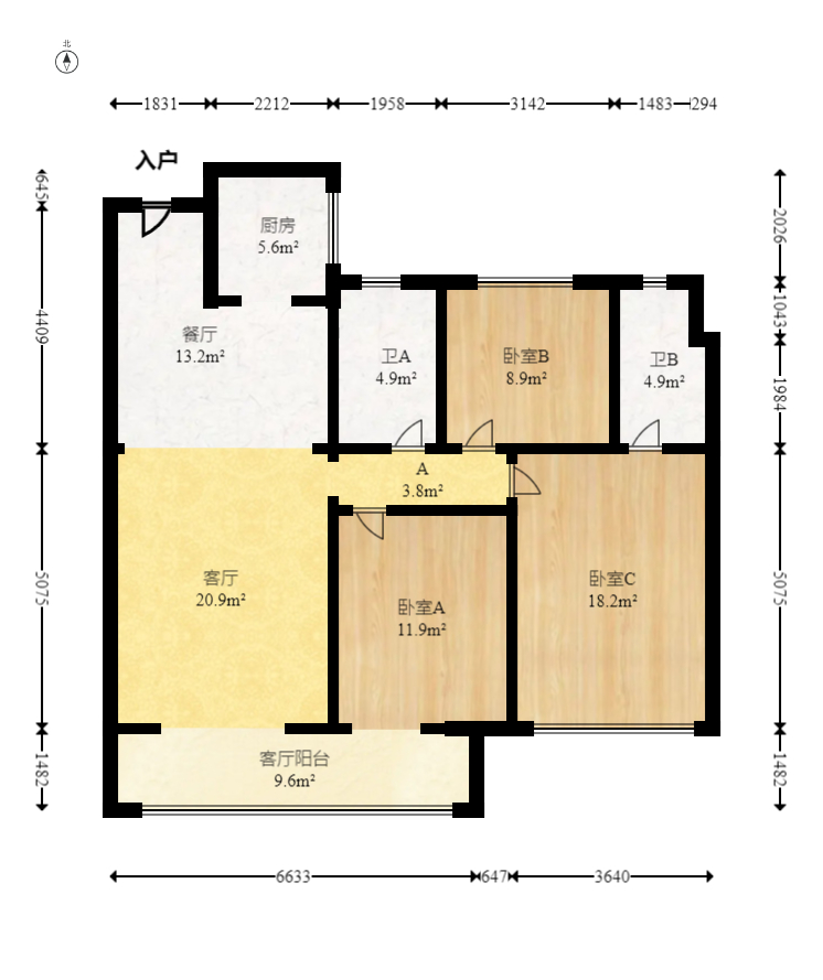金茂建发泊悦  3室2厅2卫   160.00万室内图1