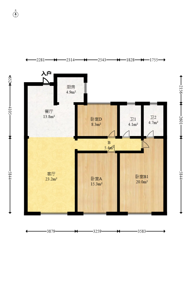 绿地之窗  3室2厅2卫   98.00万室内图1