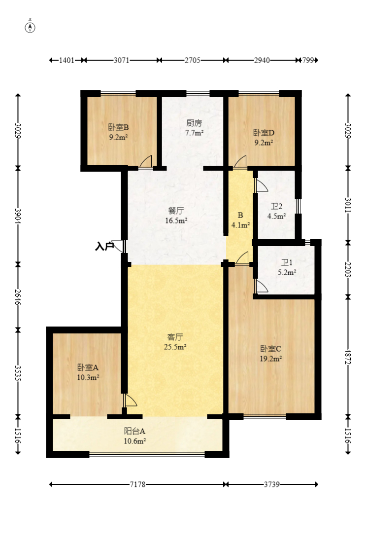 建发玖洲和玺  4室2厅2卫   130.00万室内图1